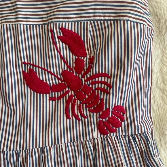 Striped Dress with Red Lobster Embroidery - Picture 4 of 11